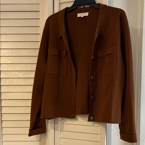 Sézane Merino Wool Blend Brown Button-Front Jacket
